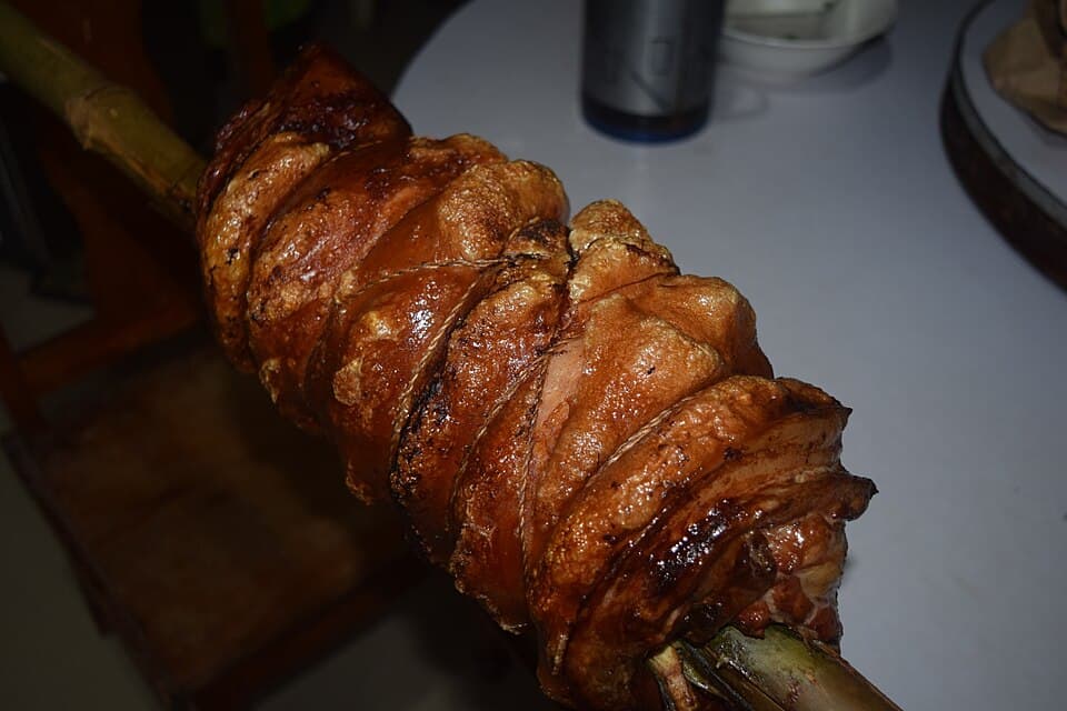 Crispy lechon belly close-up